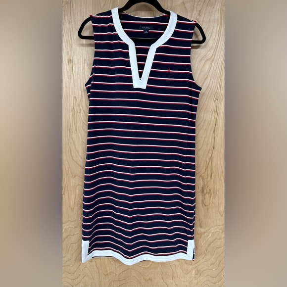 Nautica Navy and Red Striped V-Neck Top - Picture 1 of 3